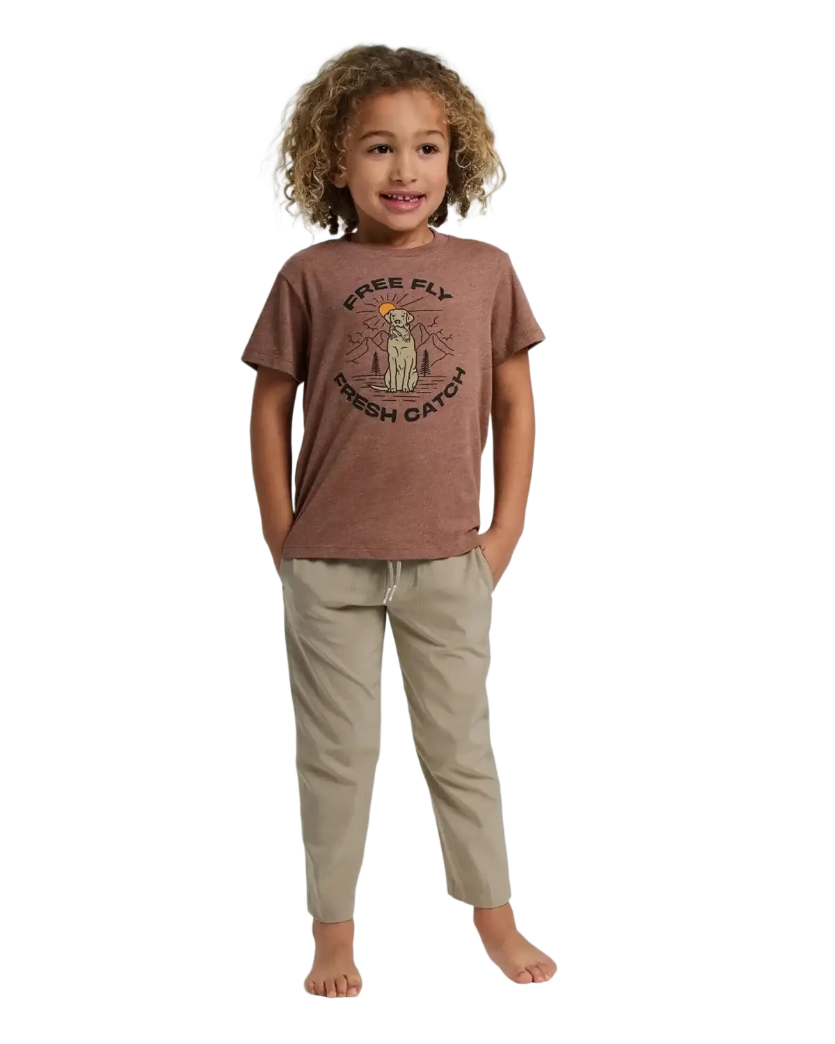 Free Fly Toddler's Fresh Catch Tee, front view on model