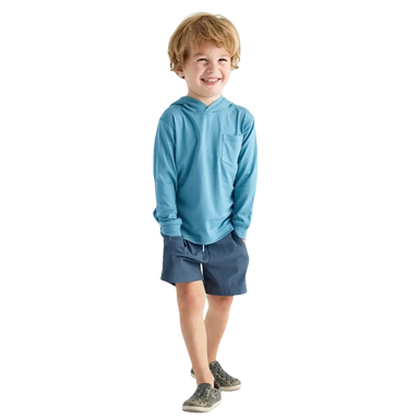 Free Fly Toddler Bamboo Shade Hoodie in bluestone, on model front view