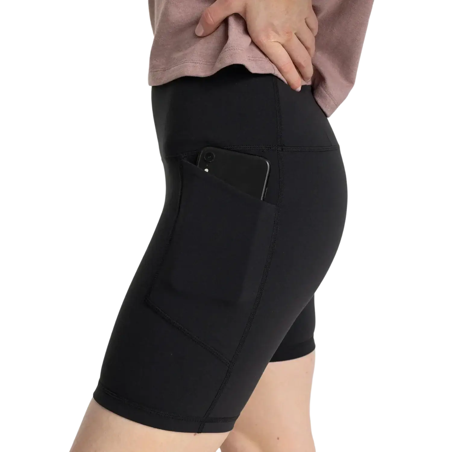 Free Fly Women's All Day 6" Pocket Short in black, model side view