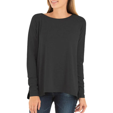 Free Fly Women's Bamboo Everyday Flex Long Sleeve in black, on model front view