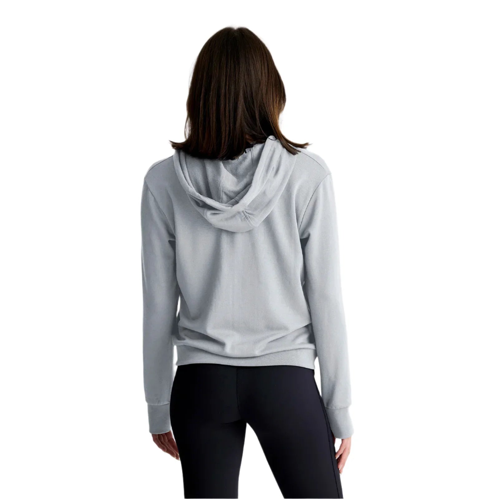 free fly womens bamboo lightweight fleece zip hoodie in light heather grey back model view