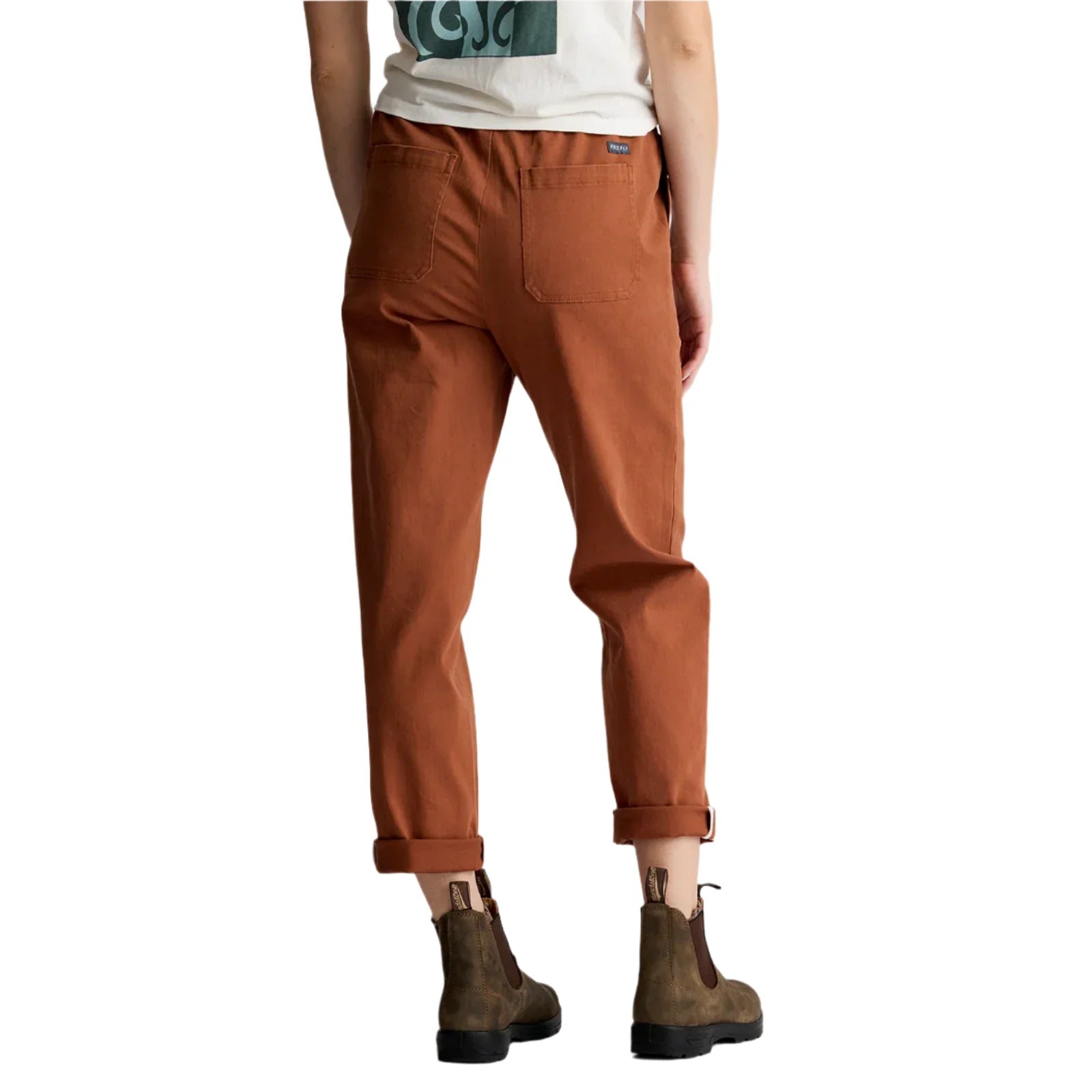 free fly womens pacifica twill pant in adobe back model view