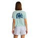 Free Fly Women's Poppy Tee in ocean mist heather, on model back