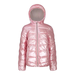 Boulder Gear Youth Trinket Jacket in Cotton Candy. A quilted jacket with hood in shiny pink. Front View.