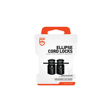 Gear Aid Ellipse Cord Locks in black, packaging view