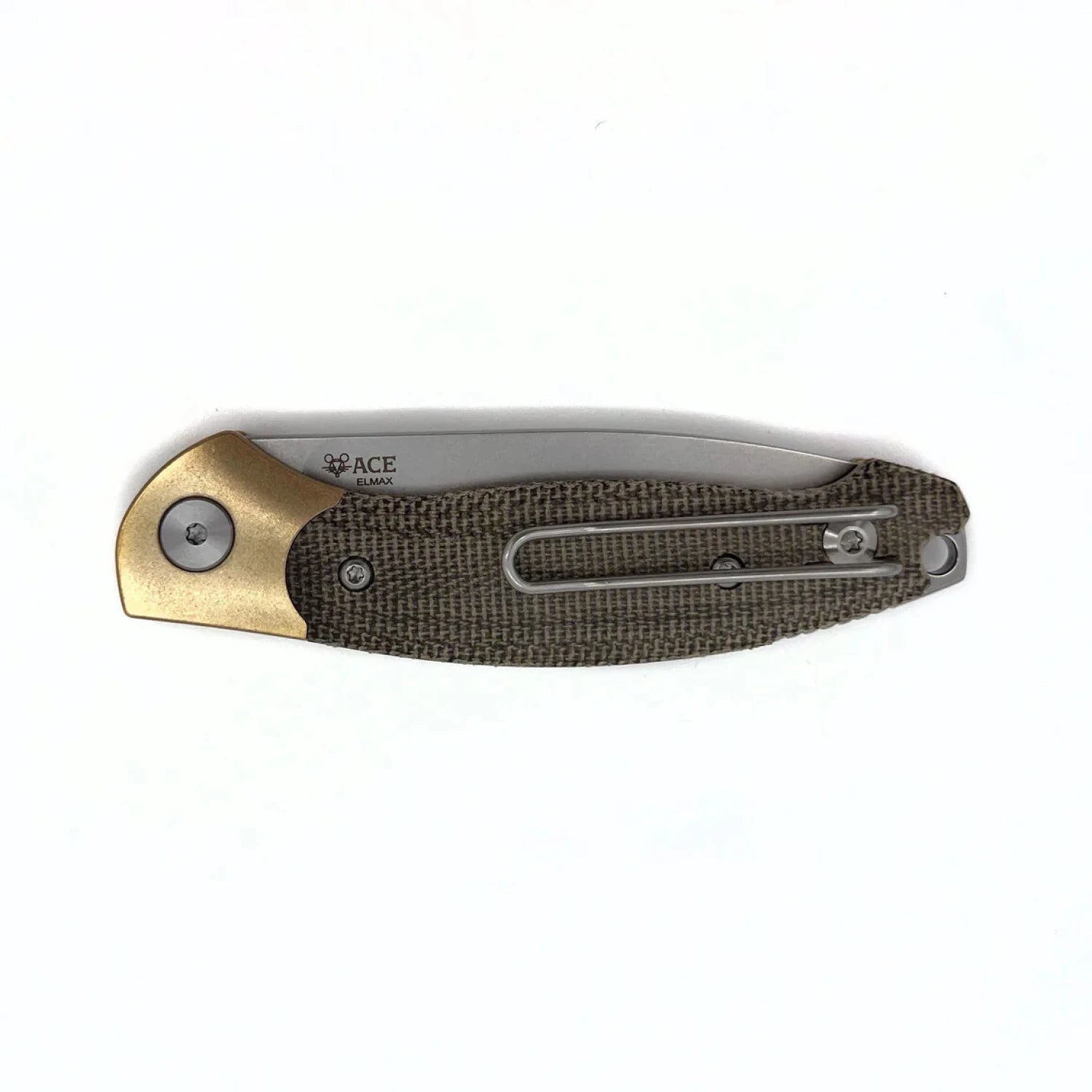 GiantMouse ACE Farley V2 in green canvas & brass, folded back view