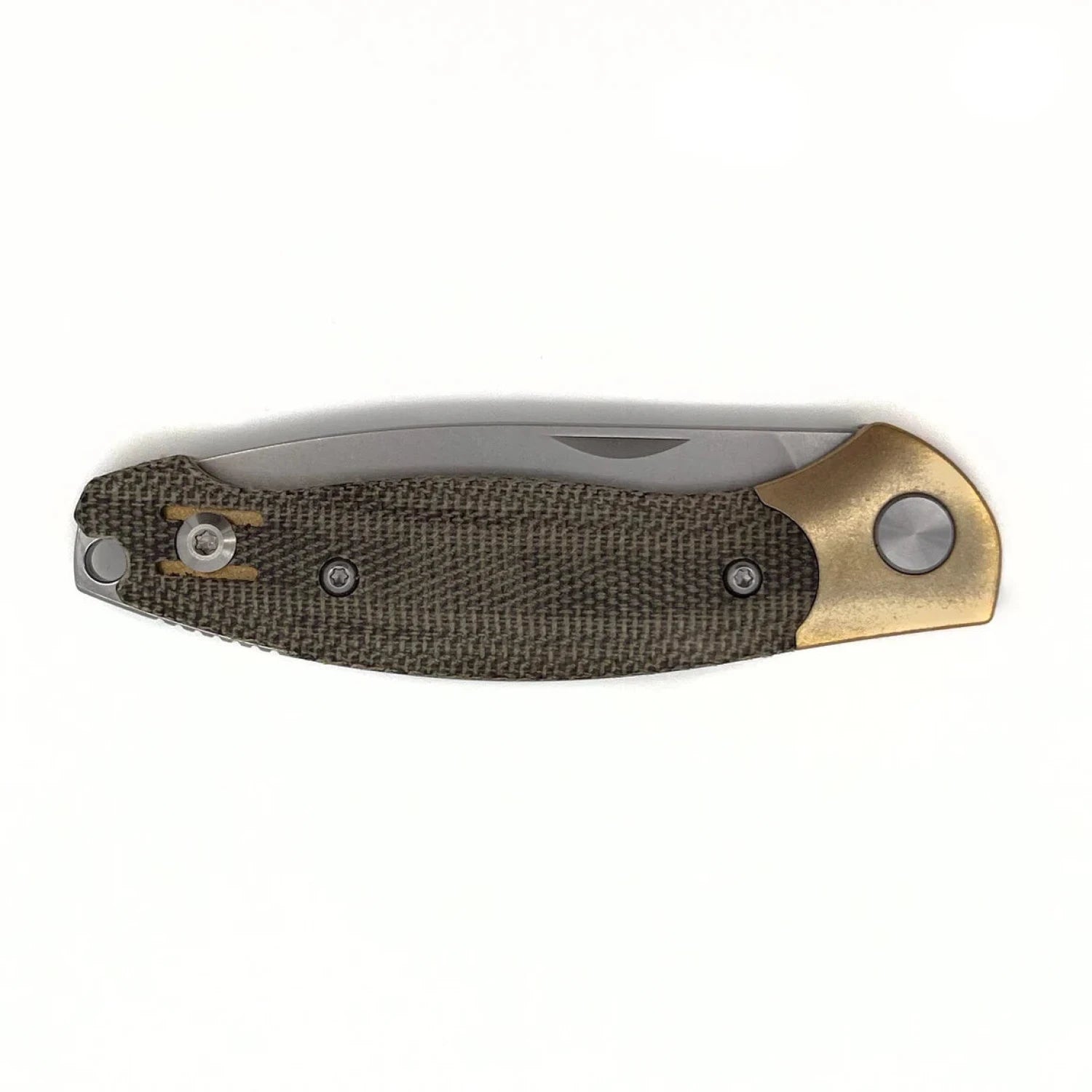 GiantMouse ACE Farley V2 in green canvas & brass, folded front view