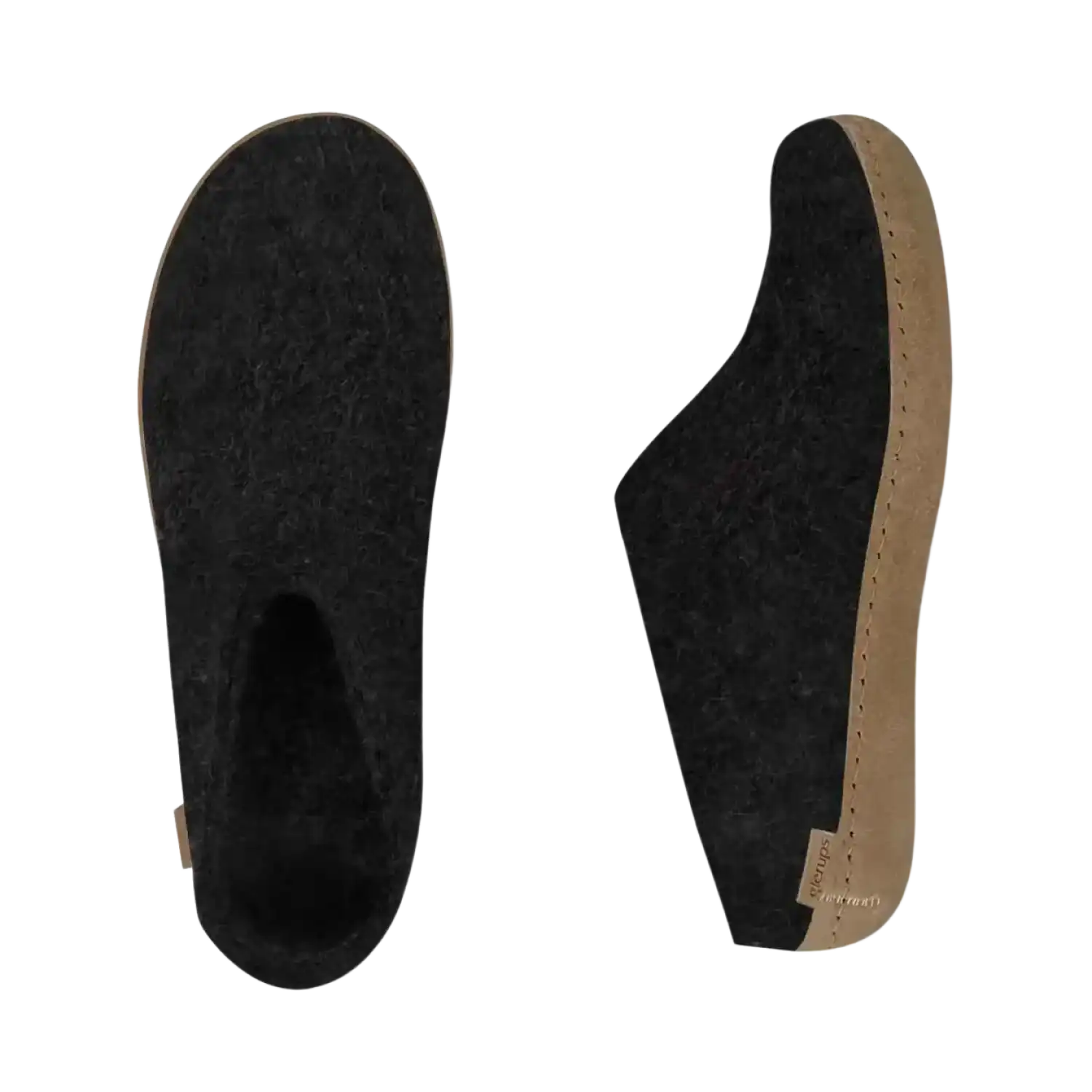 Glerups Slip-on with Leather Sole in Charcoal, top and side view