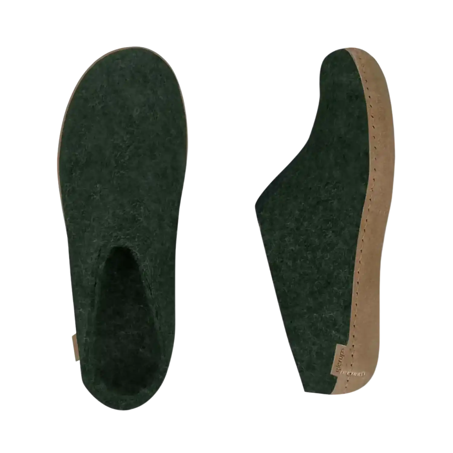 Glerups Slip-on with Leather Sole in Forest, top and side view