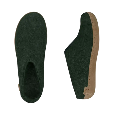 Glerups Slip-on with Leather Sole in Forest, top and side view