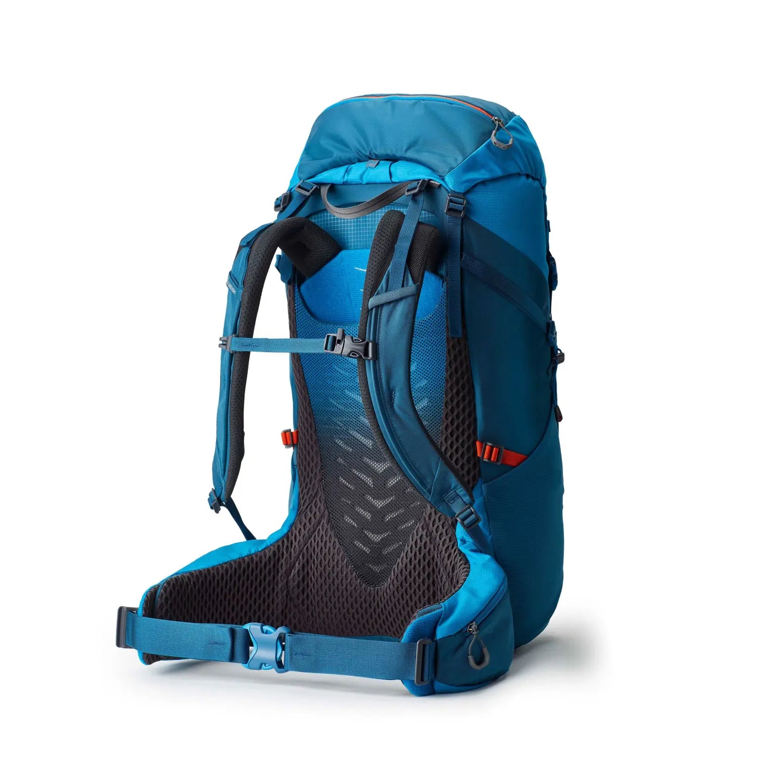 Gregory Youth Wander 70L shown in the Pacific Blue color option. Back view.