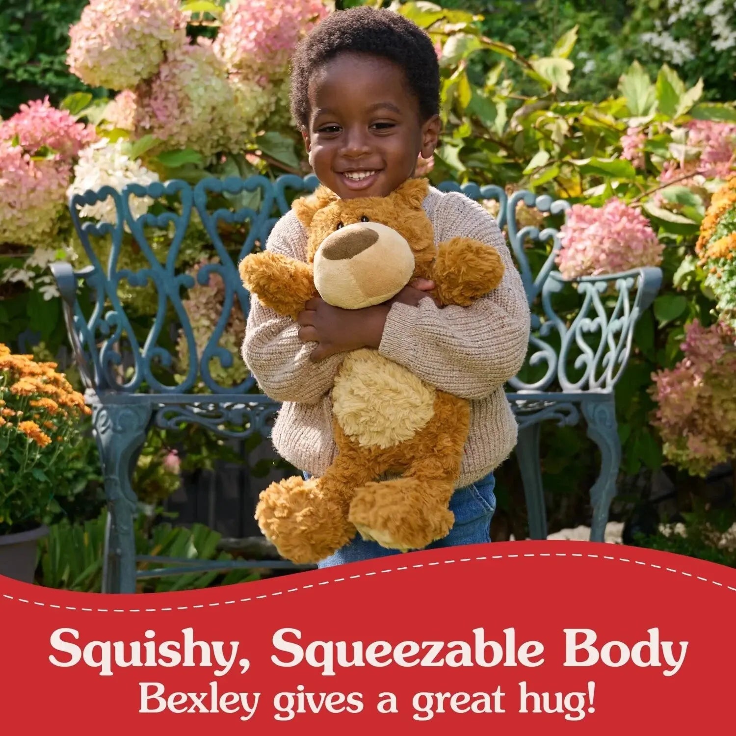 GUND Bexley Bear 12", little boy hugging him 