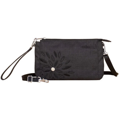 Haiku Stride Wristlet wallet clutch bag in black in bloom, front