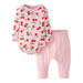 Hanna Andersson Baby Long Sleeve Wiggle Set in cherries on light pink, front view