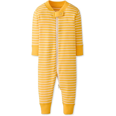 Hanna Andersson Baby Striped 2-Way Zip Sleeper in sunshine & ecru, front view