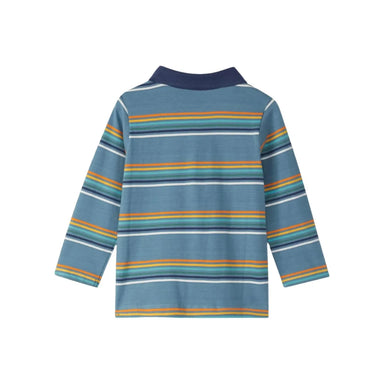 Hatley Baby Bluestone Stripes Long Sleeve Polo T-Shirt, Bluestone Stripe, back view flat 