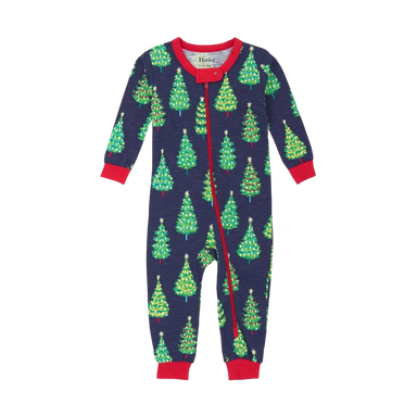 Children's onesie with Christmas tree pattern on a white background