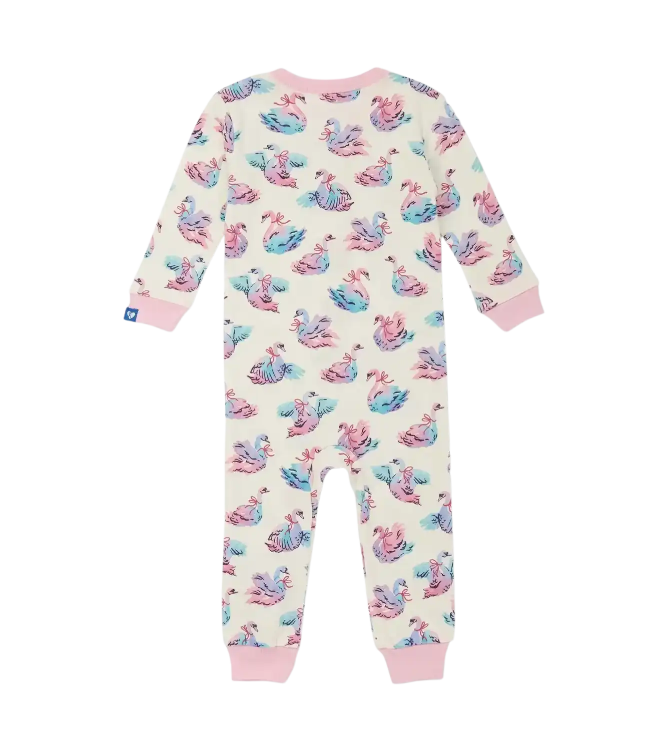 Hatley Baby Cotton Sleeper in Elegant Swans, back view flat