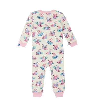 Hatley Baby Cotton Sleeper in Elegant Swans, back view flat