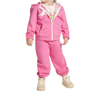 Hatley Baby Pink Love Everywhere Pants shown on model.