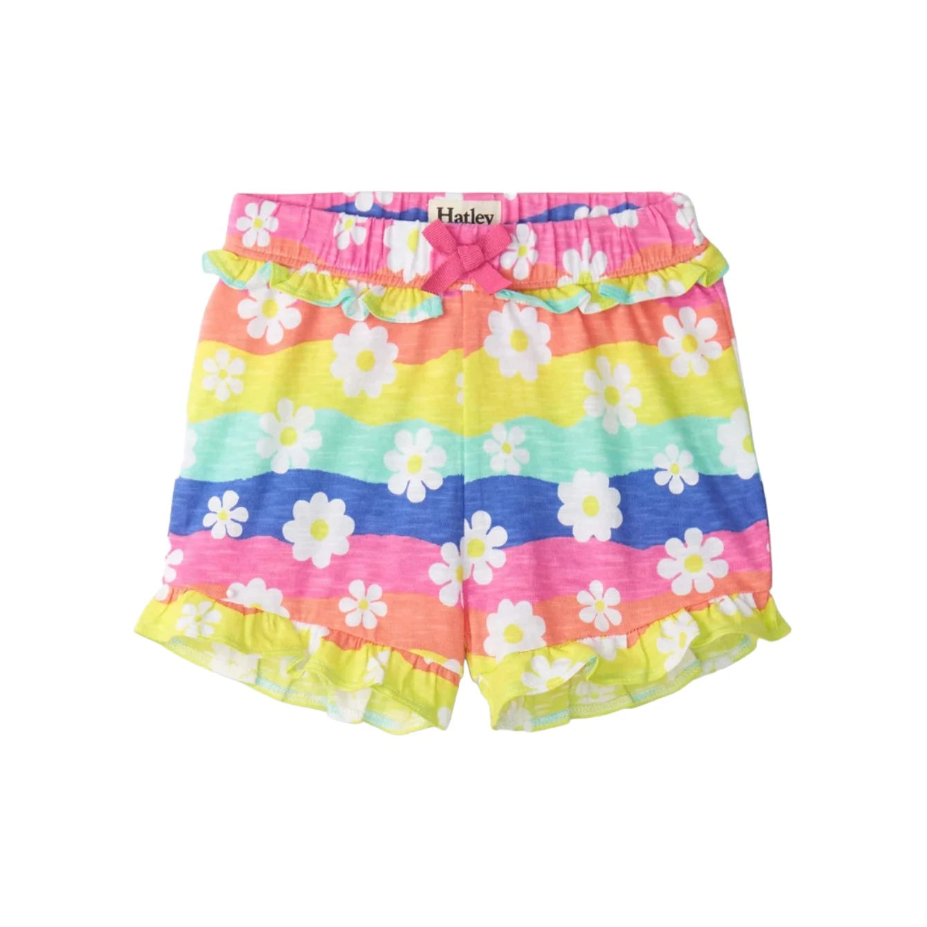 Hatley Baby Groovy Flowers Ruffle Shorts, Groovy Flowers, front view flat 