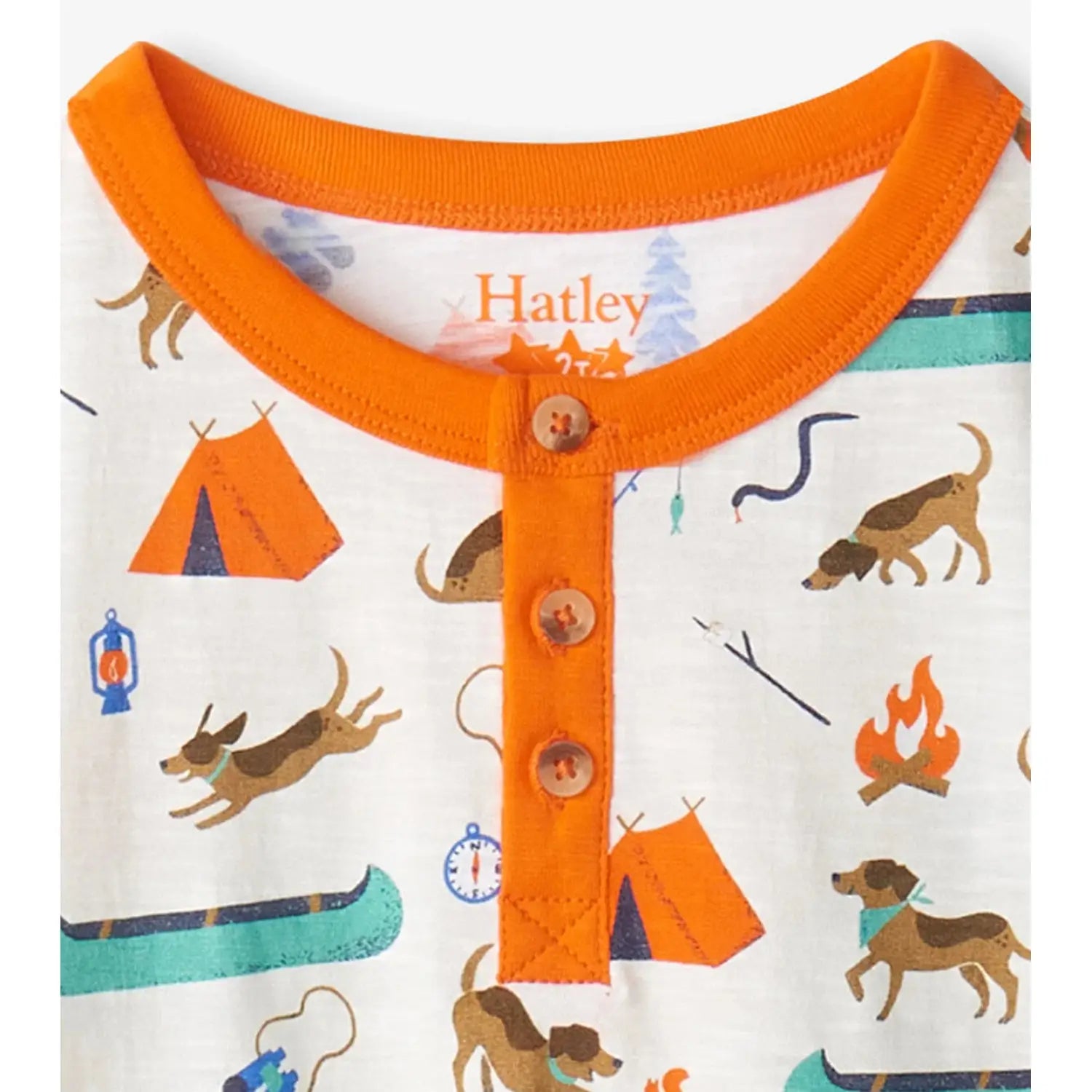 Hatley Baby Camping Dogs Henley. Button detail view.