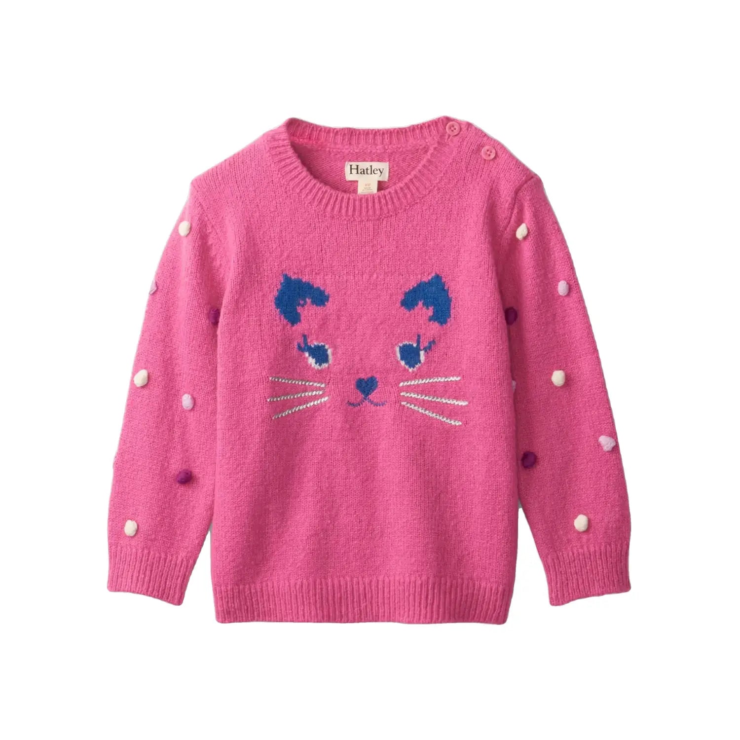 Hatley Baby Kitten Pretty Sweater, Rose Violet, front view 