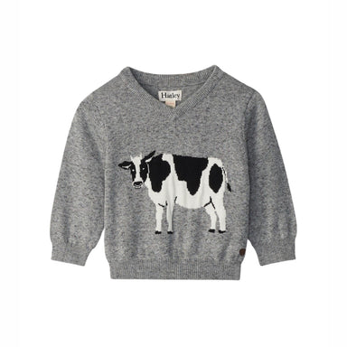 Hatley Baby Milk Cow V-Neck Sweater, Milk Cow, front view flat 