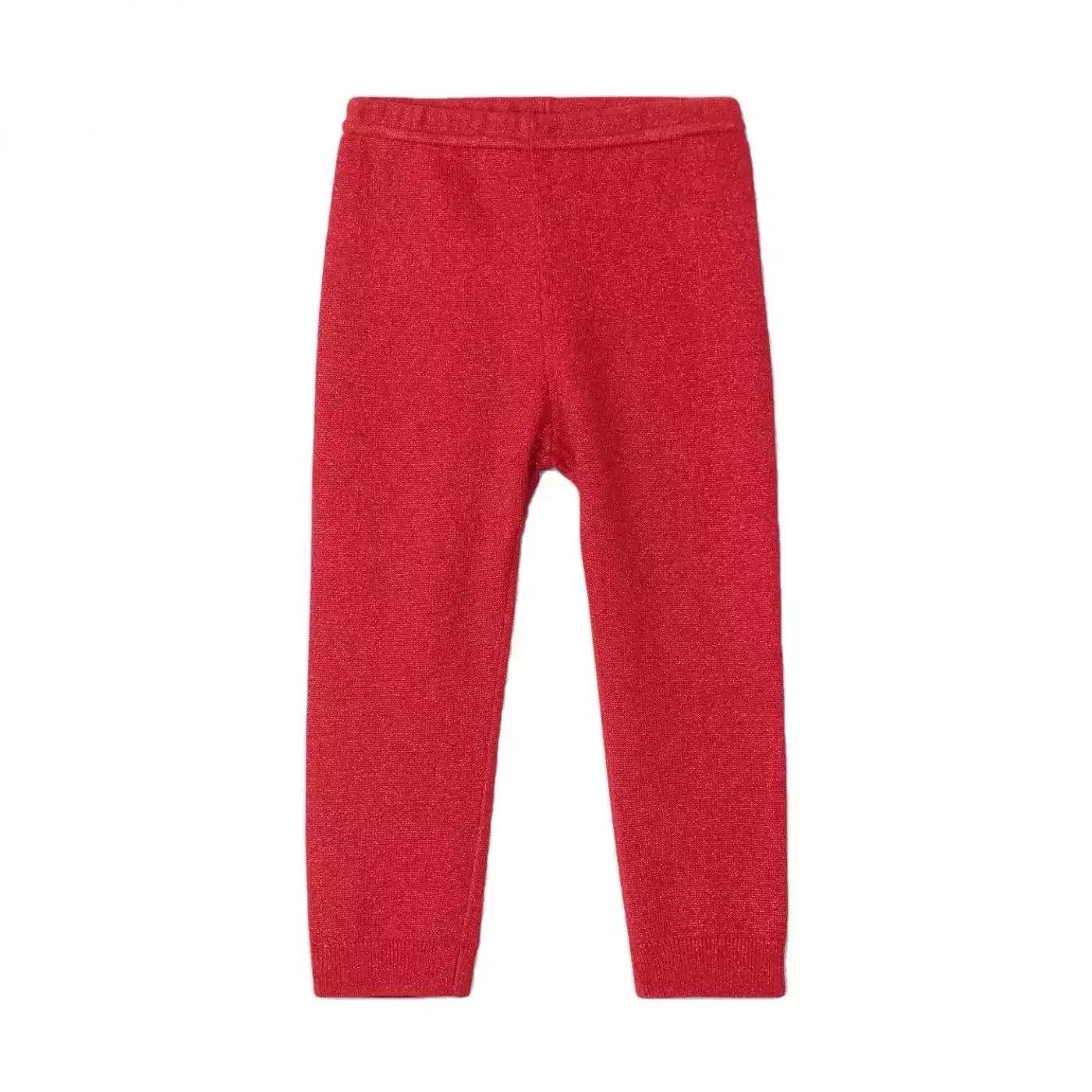 Hatley Baby Red Shimmer Cable Knit Leggings. Front view.