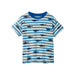 Hatley Baby & Toddler Boys Slouchy Tee shown in the Shark Stripes option. Front view.