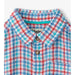 Hatley Boy's Scuba Check Button Down Shirt shown in the Blue, Red, White color option. Collar view.
