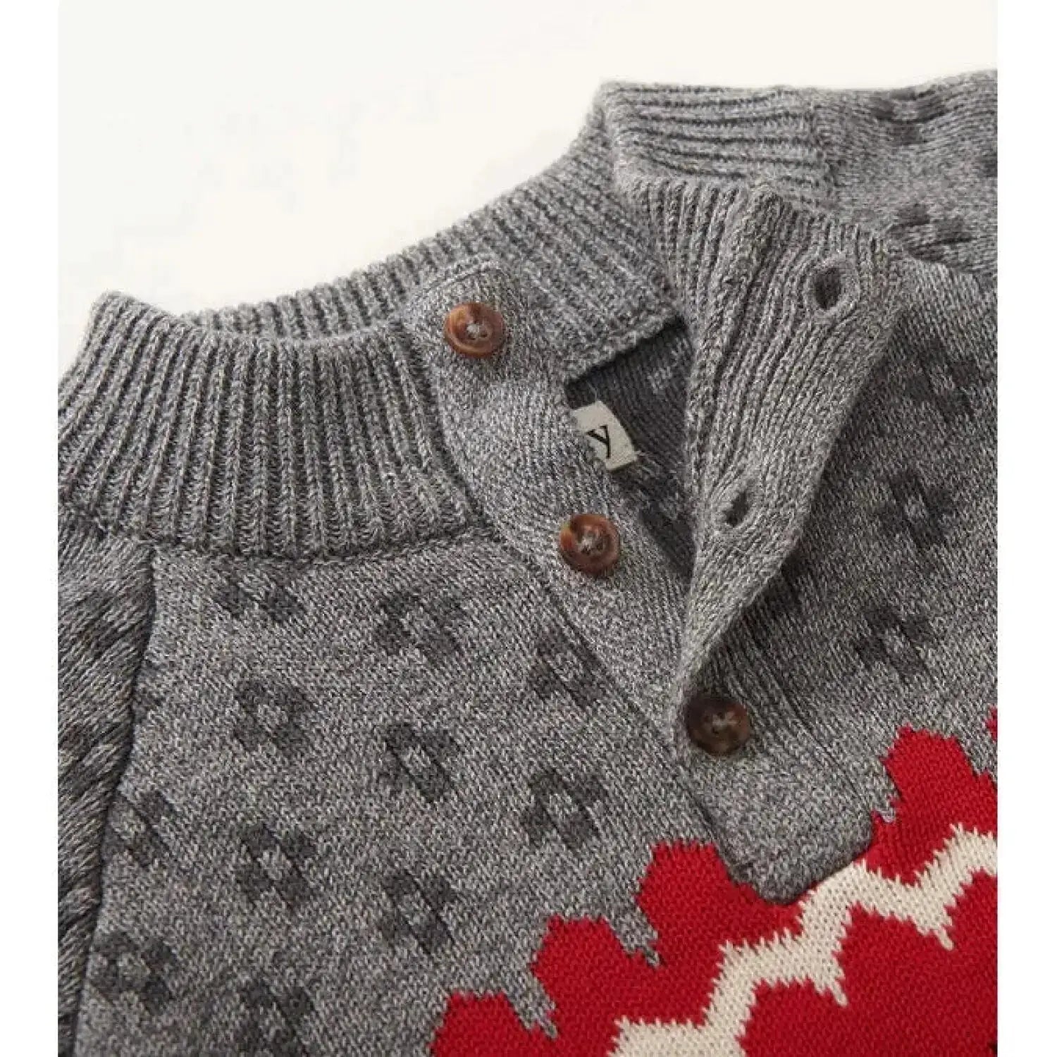 Hatley Boys Winter Elks Mockneck Sweater, collar view. 