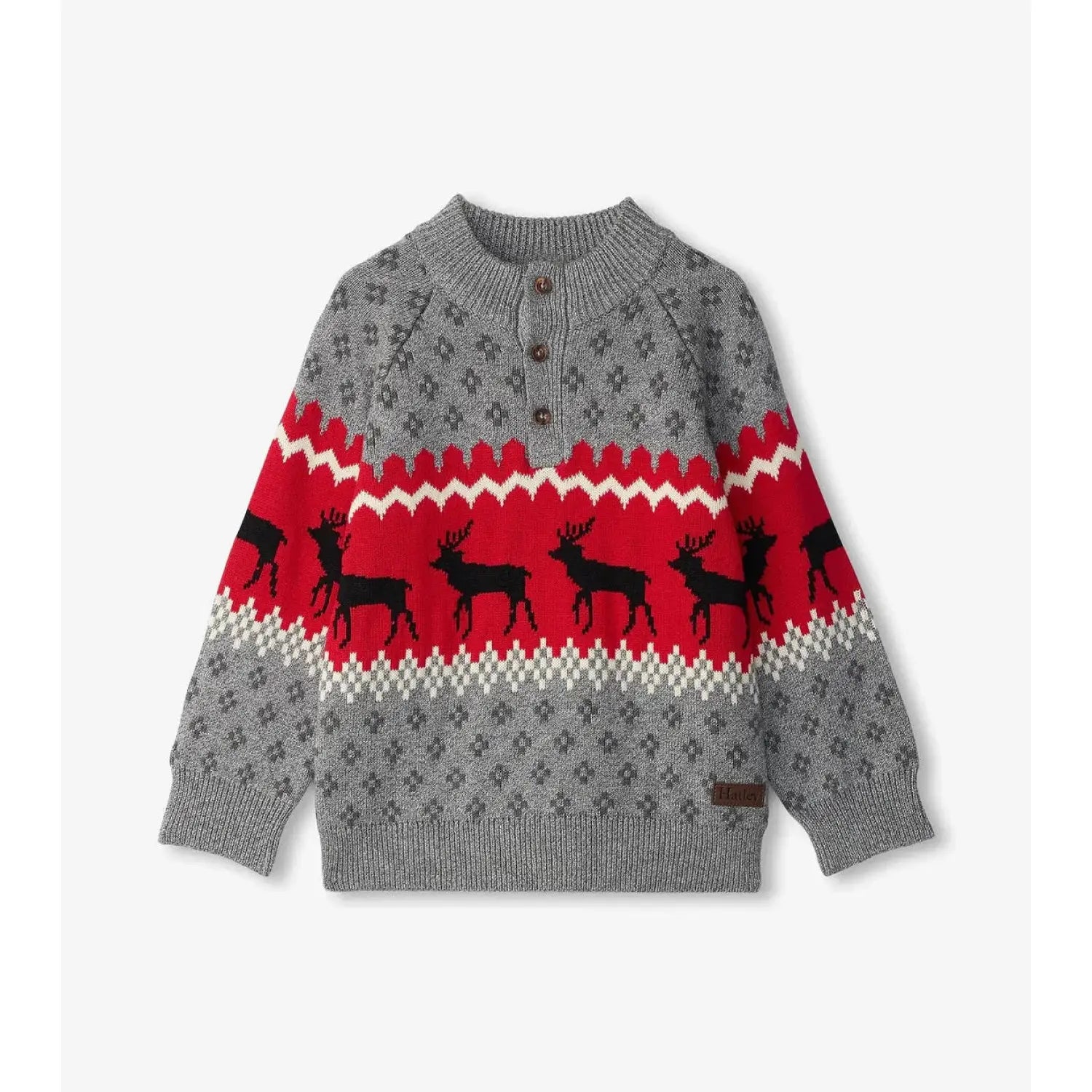 Hatley Boys Winter Elks Mockneck Sweater, front view.