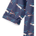 Hatley Boy's Sharks Zip-Up Rain Jacket shown in the Shark design option. Detail view.