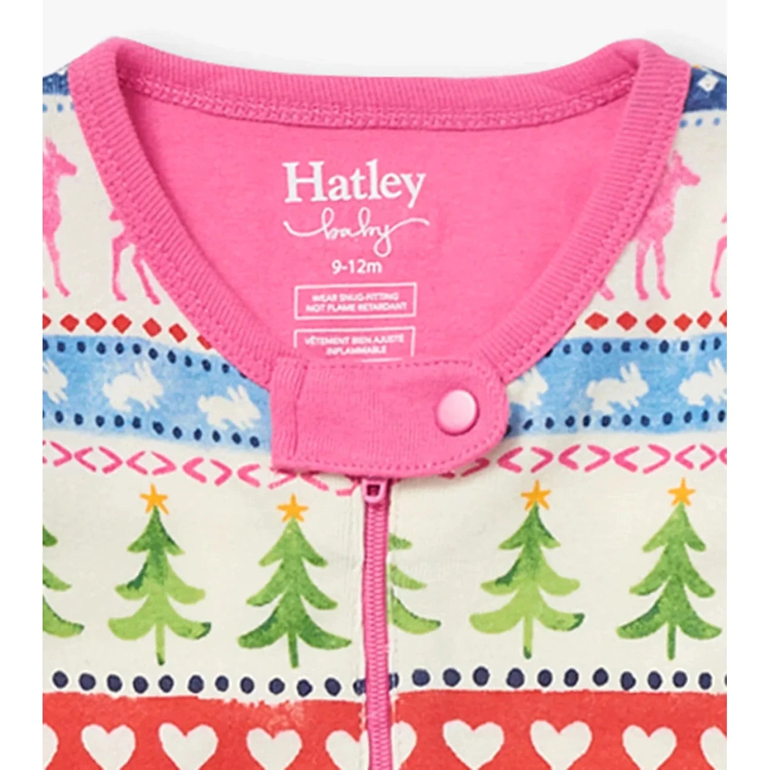 Hatley Cream Painted Fairisle Baby Footed Sleeper collar detail.