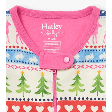 Hatley Cream Painted Fairisle Baby Footed Sleeper collar detail.