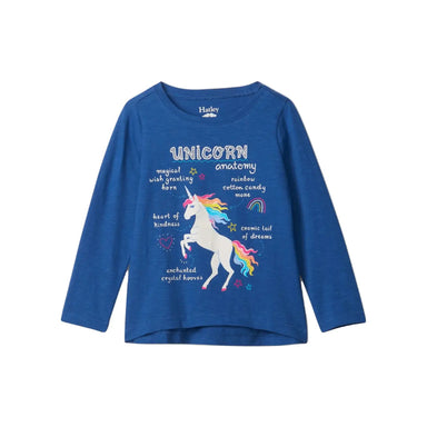 Hatley G's Unicorn Anatomy Long Sleeve T-Shirt, Blue Quartz, front view