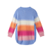 Colorful striped sweater on a white background, back view.