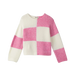 Hatley Girl's Sea Pink Check Drop Shoulder Sweater, Front View 
