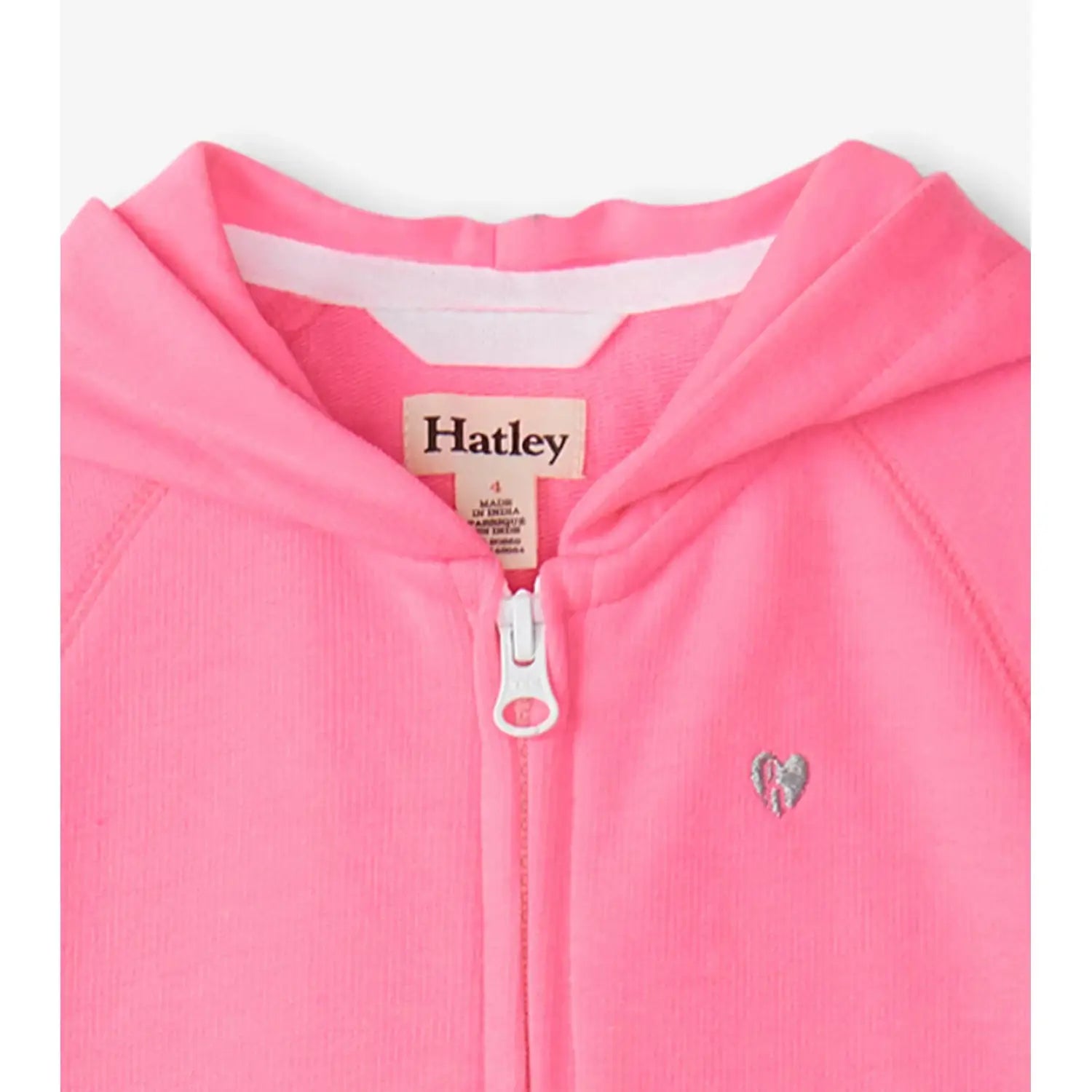 Hatley Girl's Pink Neon Raglan Hoodie. Front zipper view.