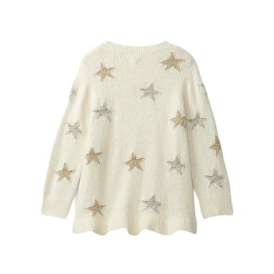 Hatley Girl's Gold & Silver Star Relaxed Sweater back view. 
