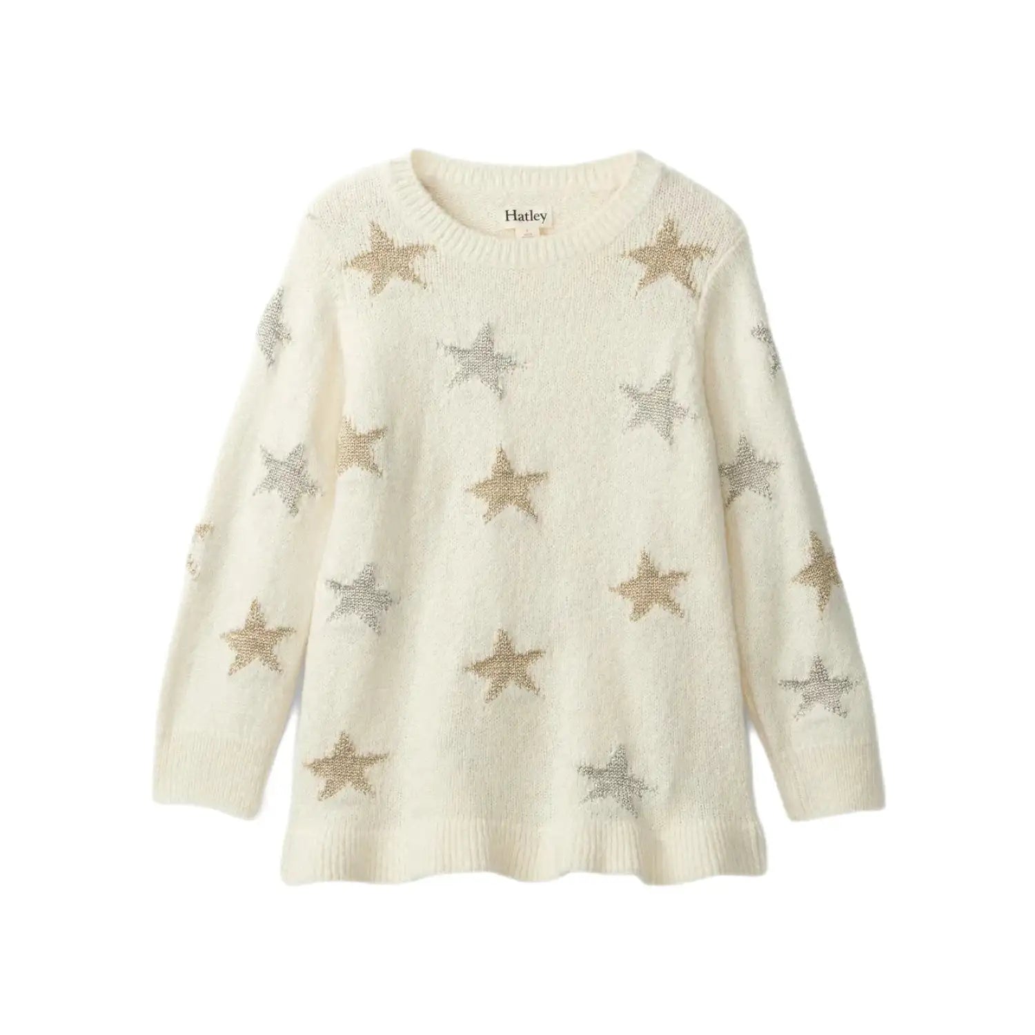Hatley Girl's Gold & Silver Star Relaxed Sweater front view. 
