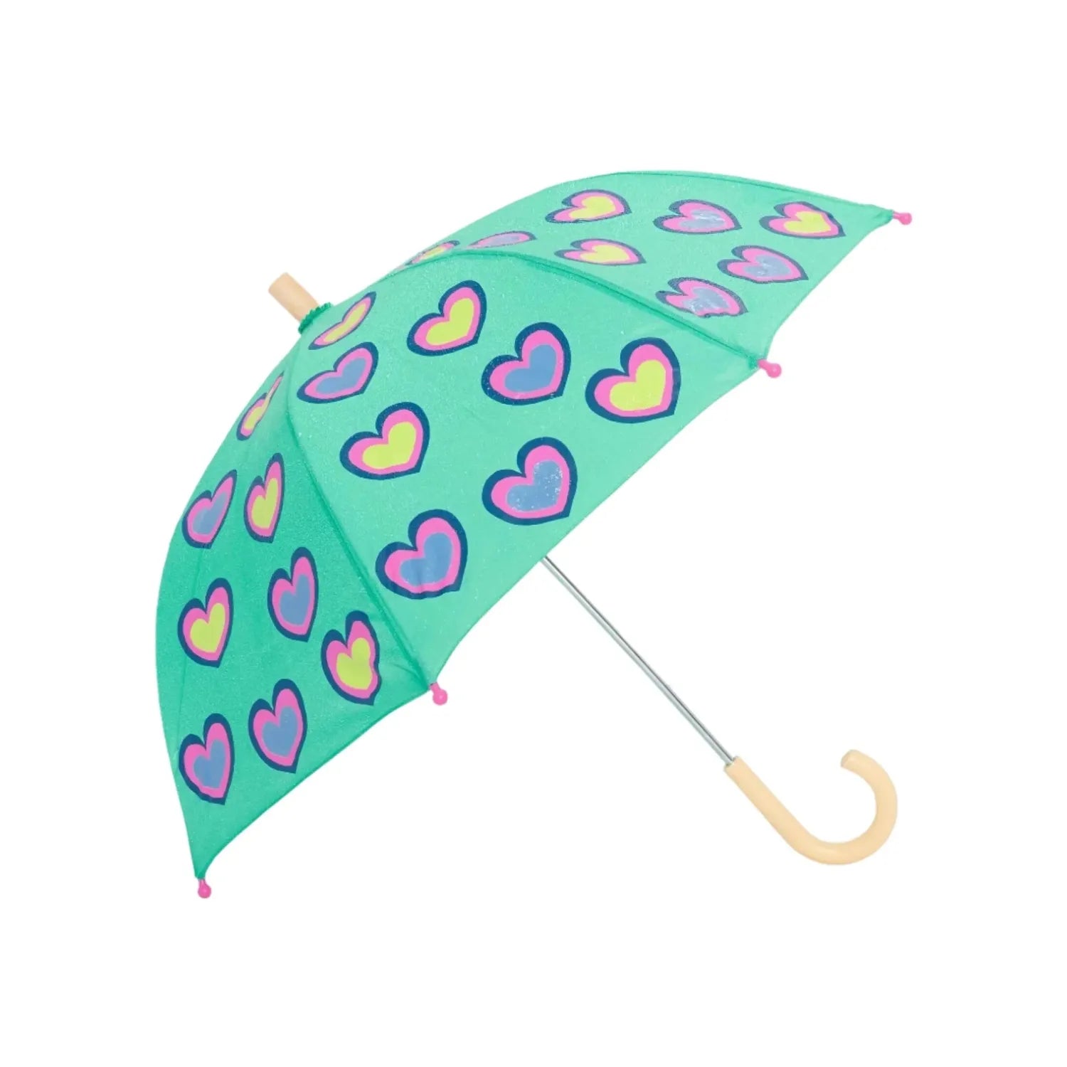 Hatley K's Color Changing Umbrella, Hearts, side view of umbrella wet 