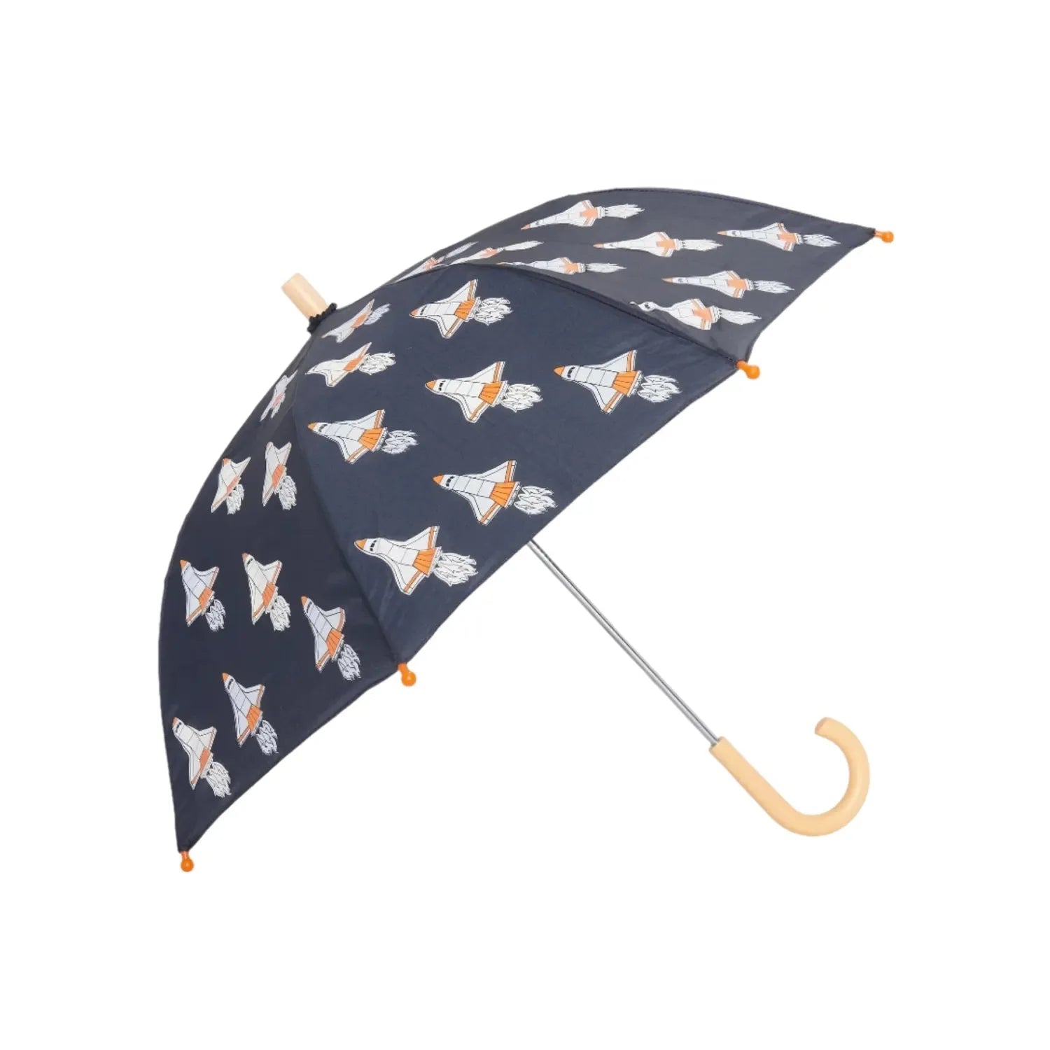 Hatley K's Color Changing Umbrella, Space Shuttle, side view of umbrella dry