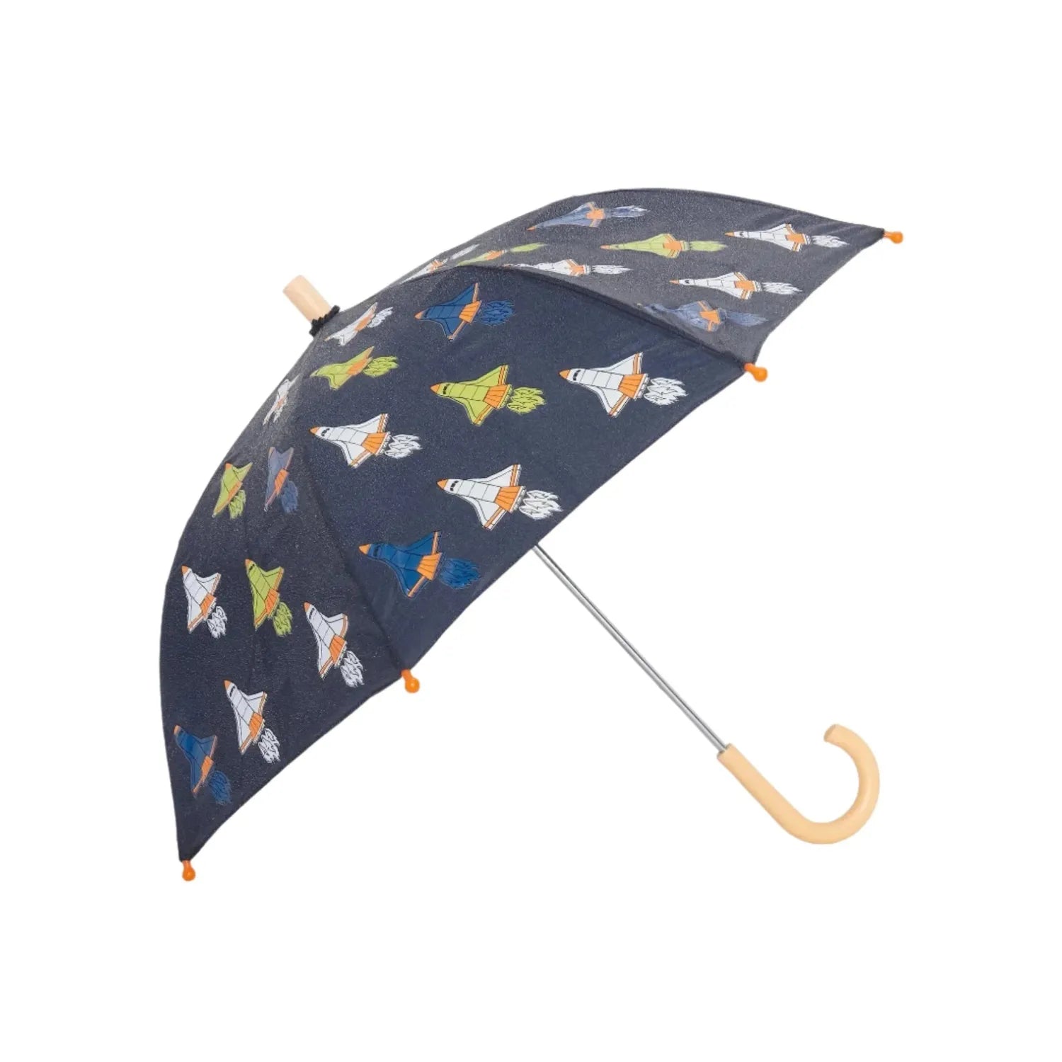 Hatley K's Color Changing Umbrella, Space Shuttle, side view of umbrella wet