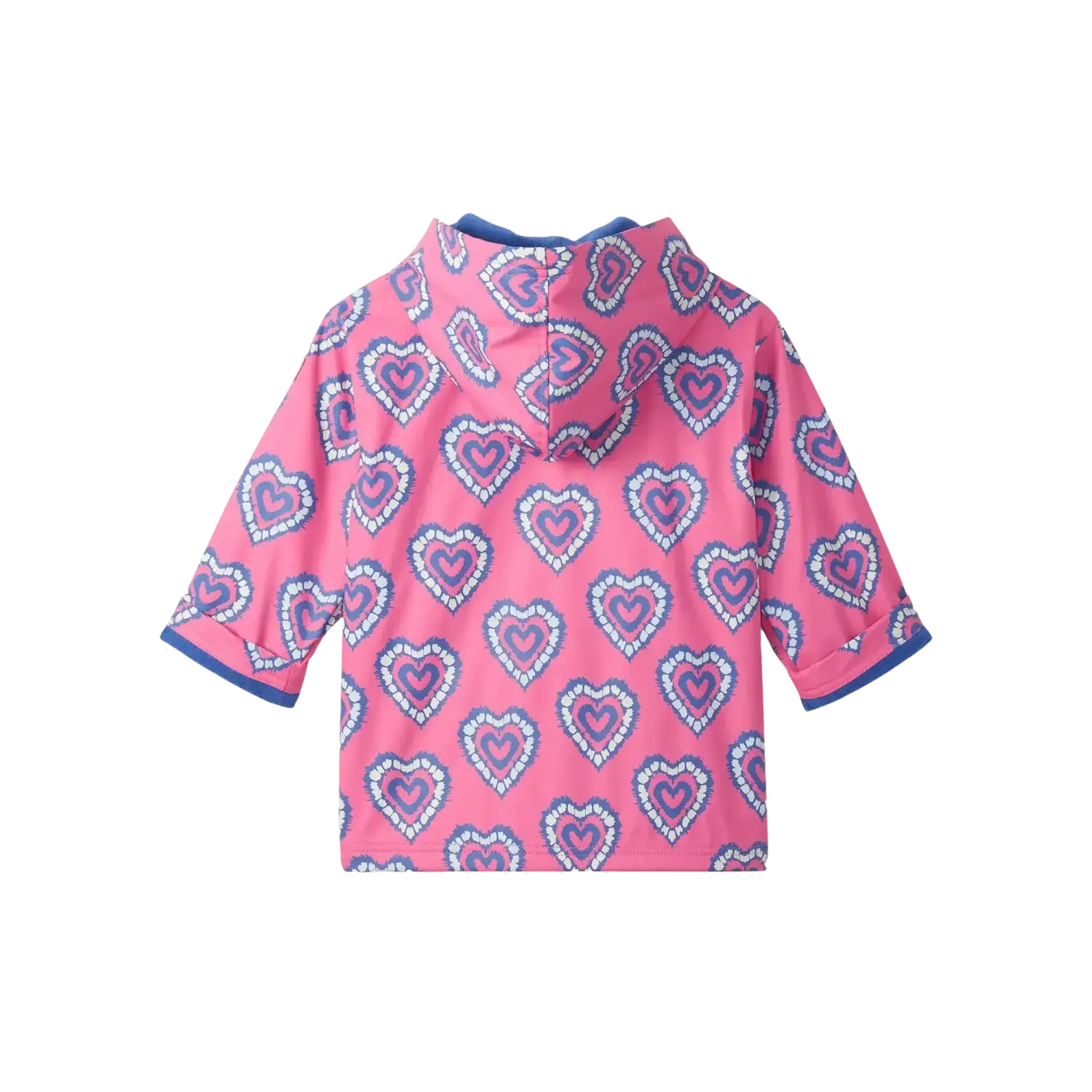 Hatley Kid's Colour Changing Zip-Up Rain Jacket in Heart Burst, back view flat