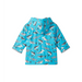 Hatley Kid's Colour Changing Zip-Up Rain Jacket in Shark Party, back view flat