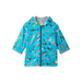 Hatley Kid's Colour Changing Zip-Up Rain Jacket in Shark Party, front view of changed color flat