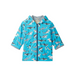 Hatley Kid's Colour Changing Zip-Up Rain Jacket in Shark Party, front view flat