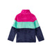 Hatley Kid's Colour Block Fuzzy Fleece Zip-Up Jacket shown in the Patriot Blue/Pink color option. Back view.